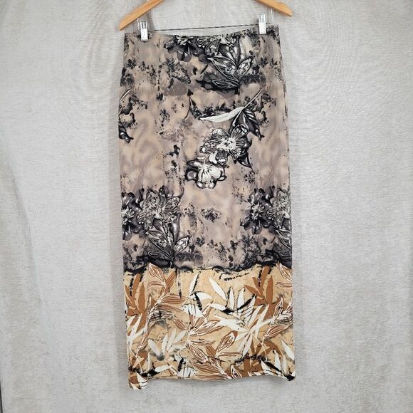 Giorgio Fiorlini Vtg Wrap Style Taupe Tan Gray Neutral Tropical Floral Plus Size - Picture 3 of 8
